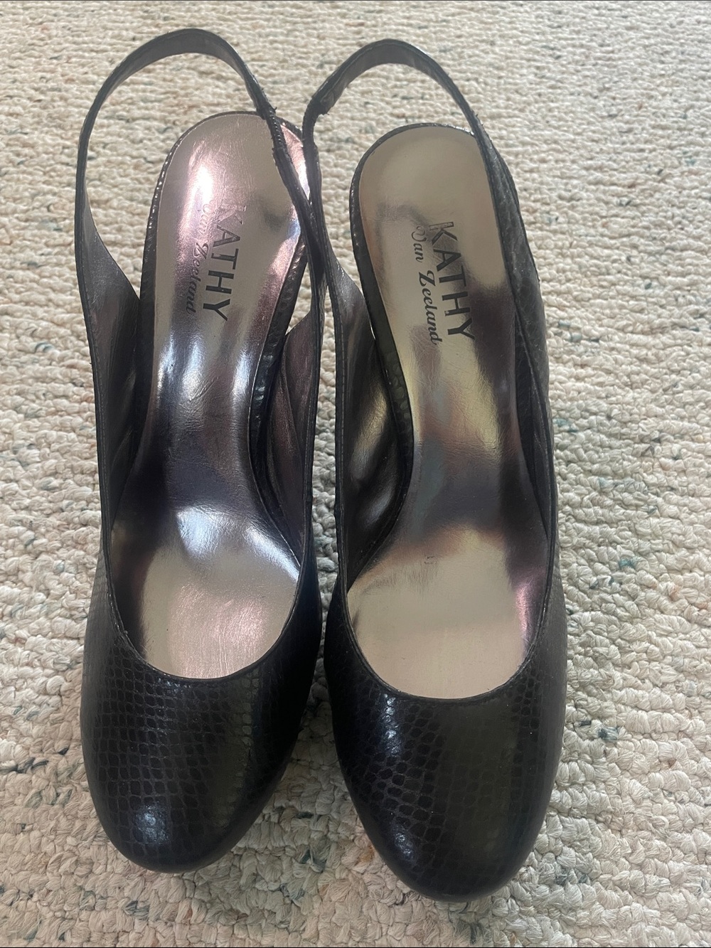 Kathy Van Zeeland Black Textured Slingback Pumps
